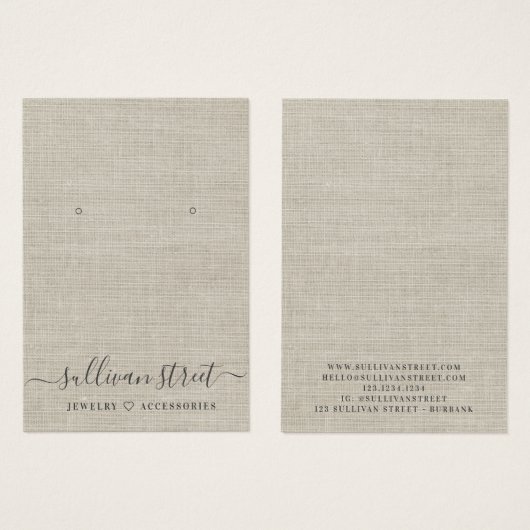 Burlap Earbelt Jewelry Display Kaart (Voorkant /achterkant)