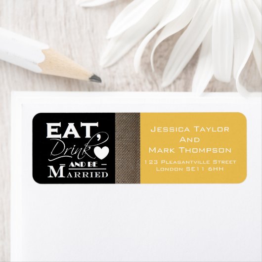 Burlap Eet Drink en wees getrouwd bruiloft Etiket (Insitu)