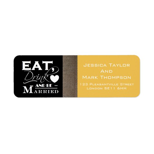 Burlap Eet Drink en wees getrouwd bruiloft Etiket (Voorkant)