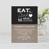 Burlap eet Drink en wordt huwelijksuitnodiging Kaart (Staand voorkant)