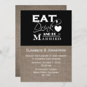 Burlap eet Drink en wordt huwelijksuitnodiging Kaart (Voorkant / Achterkant)