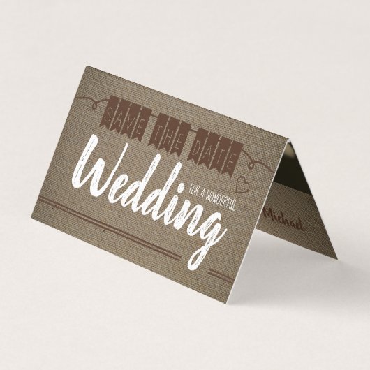 Burlap-effect, foto slaat de datumkaart op Visitekaartje (Voorkant)