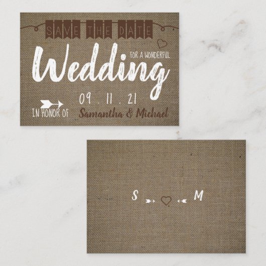 Burlap-effect, sla de datum op Informatiekaartje (Voorkant / Achterkant)