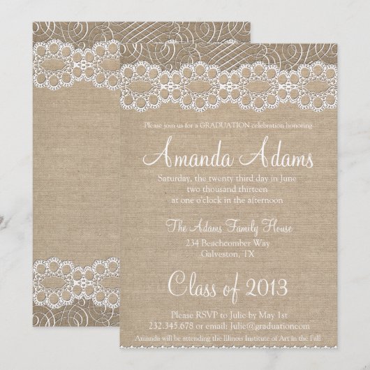 Burlap en  Afstuderen Kaart (Voorkant / Achterkant)