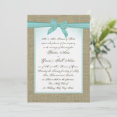 Burlap en Aqua Bow rustieke bruiloft Kaart (Staand voorkant)