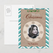 Burlap- en Aqua Chevron-kerstfotokaart Feestdagenkaart (Voorkant / Achterkant)