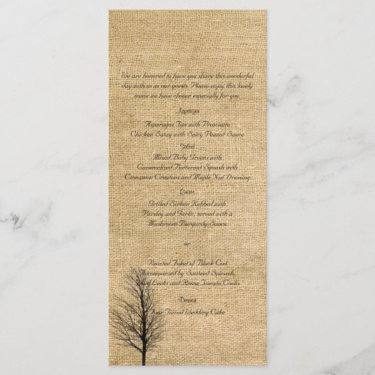 Burlap en Birch Posh Bruiloft Menu (Voorkant)