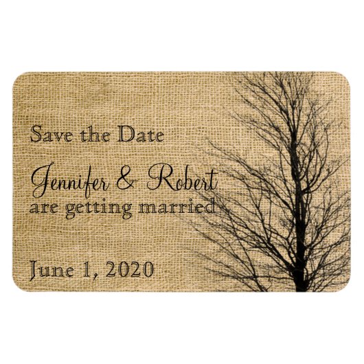 Burlap en Birch Posh Bruiloft Save the Date Magneet (Horizontaal)