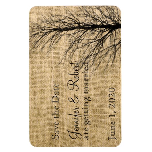 Burlap en Birch Posh Bruiloft Save the Date Magneet (Verticaal)