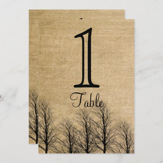 Burlap en Birch Posh Trouwtafel Nummer Kaart (Voorkant / Achterkant)