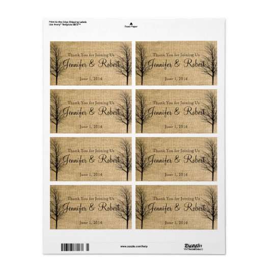 Burlap en Birch Posh Water Flesje Label (Full Sheet)