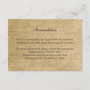Burlap en Birch Posh Wedding Insert Informatiekaartje