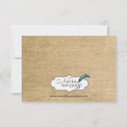 Burlap en Birch Posh Wedding Reception Kaart (Achterkant)