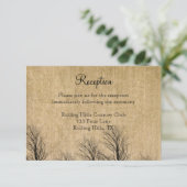 Burlap en Birch Posh Wedding Reception Kaart (Staand voorkant)
