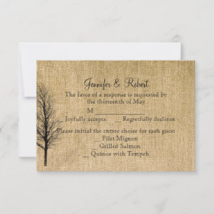 Burlap en Birch Posh Wedding Response Kaart