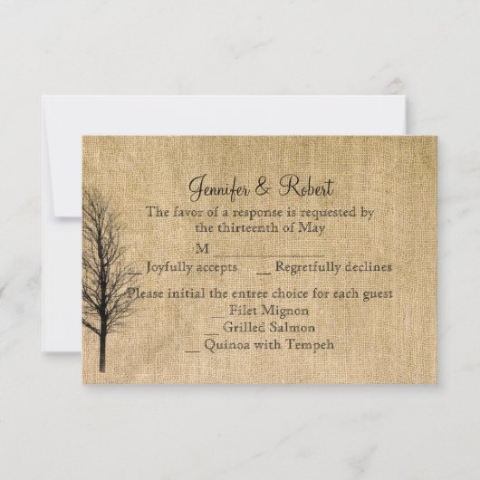Burlap en Birch Posh Wedding Response Kaart (Voorkant)