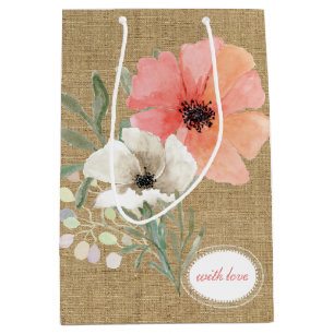 Burlap en bloemen cadeau tas medium cadeauzakje