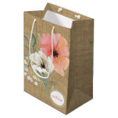 Burlap en bloemen cadeau tas medium cadeauzakje (Voorkant Gekanteld)