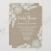 Burlap en Bloemen Kant Bruids Douche Uitnodigingen (Voorkant / Achterkant)