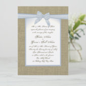 Burlap en Blue Bow Country Wedding Kaart (Staand voorkant)