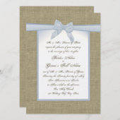 Burlap en Blue Bow Country Wedding Kaart (Voorkant / Achterkant)
