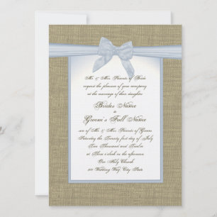 Burlap en Blue Bow Country Wedding Kaart