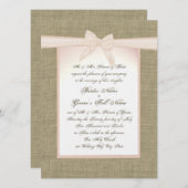 Burlap en Blush Roze Bow Rustieke bruiloft Kaart (Voorkant / Achterkant)