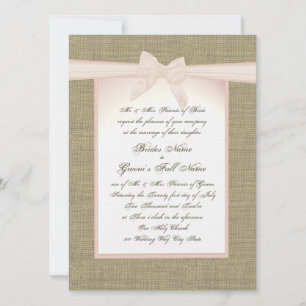 Burlap en Blush Roze Bow Rustieke bruiloft Kaart