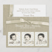 Burlap en boog doop met foto's kaart (Voorkant / Achterkant)