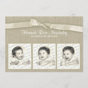 Burlap en boog doop met foto's kaart