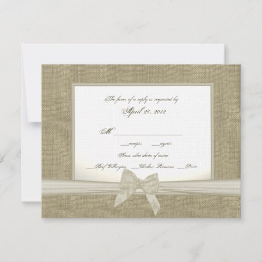 Burlap en boog rustieke bruiloft RSVP Kaartje (Voorkant)