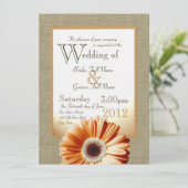 Burlap en boog Sinaasappel Gerbera Daisy Wedding Kaart (Staand voorkant)