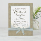 Burlap en Bow Blue Country Wedding Kaart (Staand voorkant)