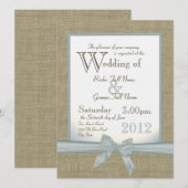 Burlap en Bow Blue Country Wedding Kaart (Voorkant / Achterkant)