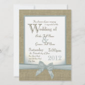 Burlap en Bow Blue Country Wedding Kaart (Voorkant)