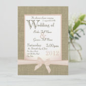 Burlap en Bow Blush Country Wedding Kaart (Staand voorkant)