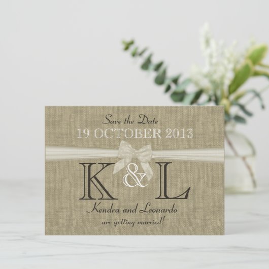 Burlap en Bow Country Sla de datum op Save The Date (Staand voorkant)