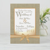 Burlap en Bow Oranje Country Wedding Kaart (Staand voorkant)