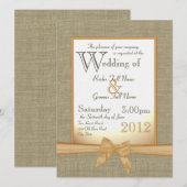 Burlap en Bow Oranje Country Wedding Kaart (Voorkant / Achterkant)