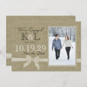 Burlap en Bow Rustic Country Save the Date (Voorkant / Achterkant)