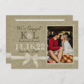 Burlap en Bow Rustic Country Save the Date (Voorkant / Achterkant)