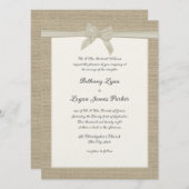 Burlap en Bow Rustic Wedding Kaart (Voorkant / Achterkant)