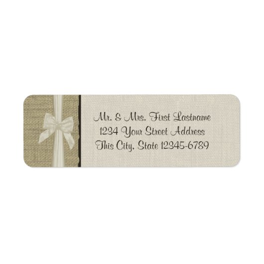 Burlap en Bow rustiek Land Etiket (Voorkant)