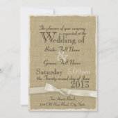 Burlap en Bow rustieke Wedding Lite Kaart (Voorkant)