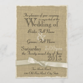Burlap en Bow rustieke Wedding Lite Kaart
