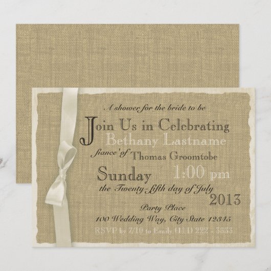 Burlap en Bow Vrijgezellenfeest Kaart (Voorkant / Achterkant)