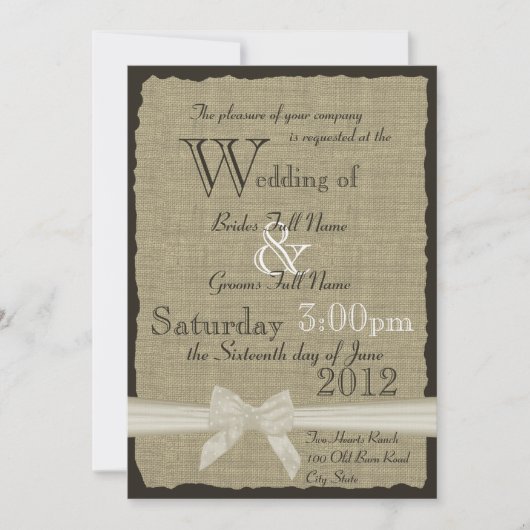 Burlap en Bows 5x7 Rustic Wedding Kaart (Voorkant)