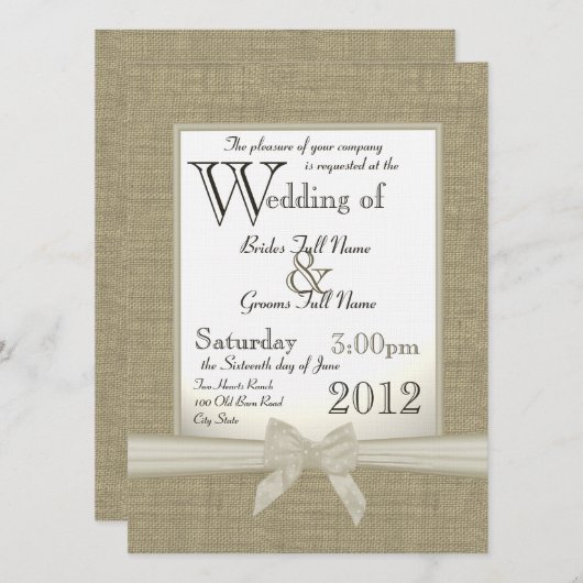 Burlap en Bows bruiloft Kaart (Voorkant / Achterkant)