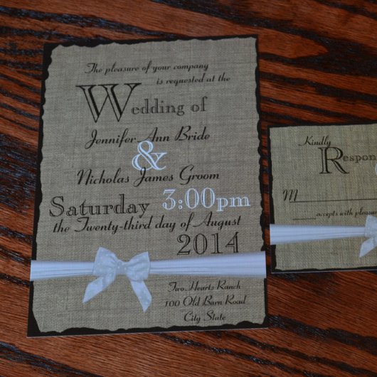 Burlap en Bows Rustic Wedding Kaart
