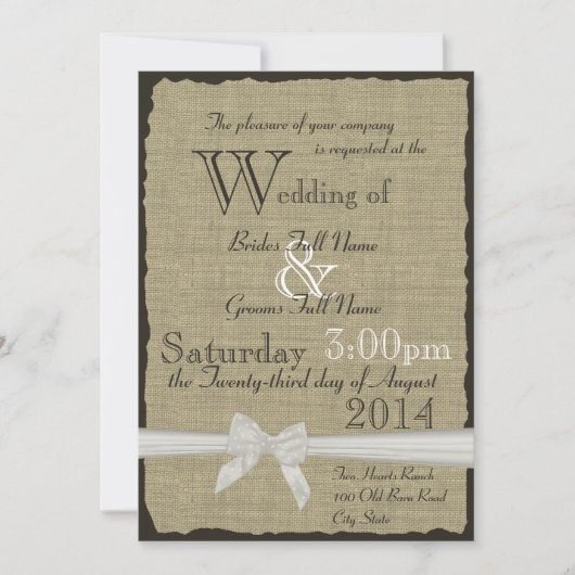 Burlap en Bows Rustic Wedding Kaart (Voorkant)